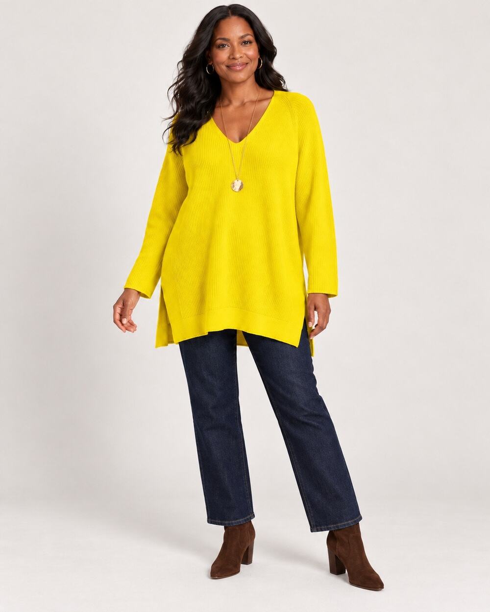 Marina Sport Marina Rinaldi Albatros Virgin Wool Blend V-neck Sweater Yellow NWT